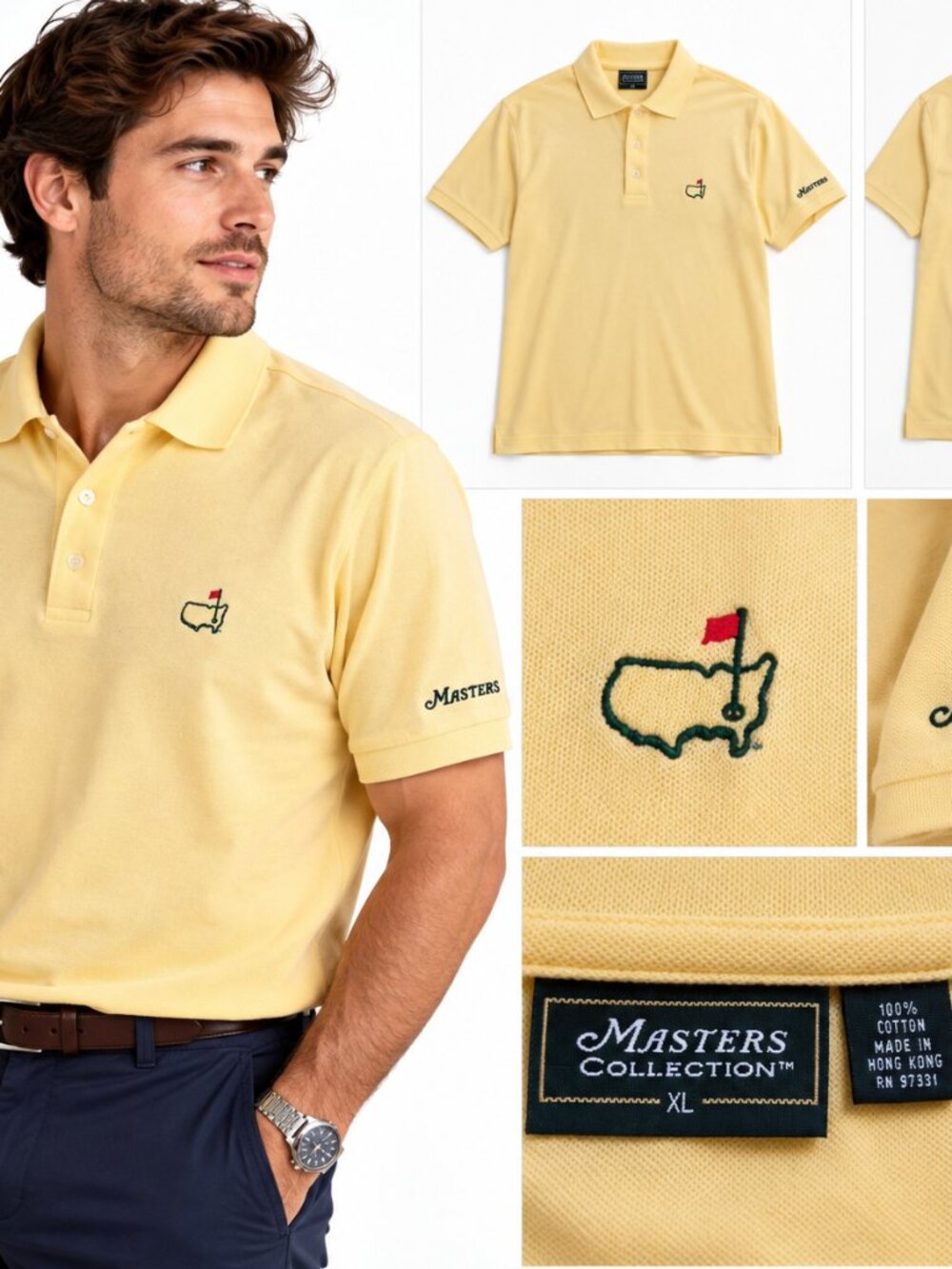 Masters Collection Men's Golf Polo Shirt XL Yellow 100% Cotton Augusta National